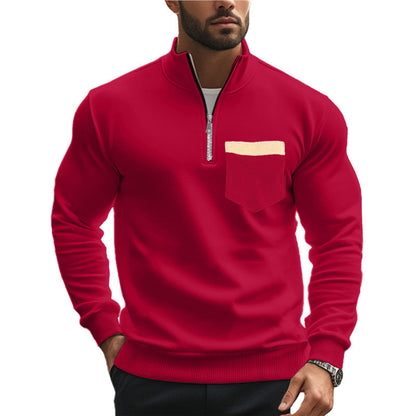 Herren Sweatshirt Reißverschluss Brusttasche Sportlich Modern