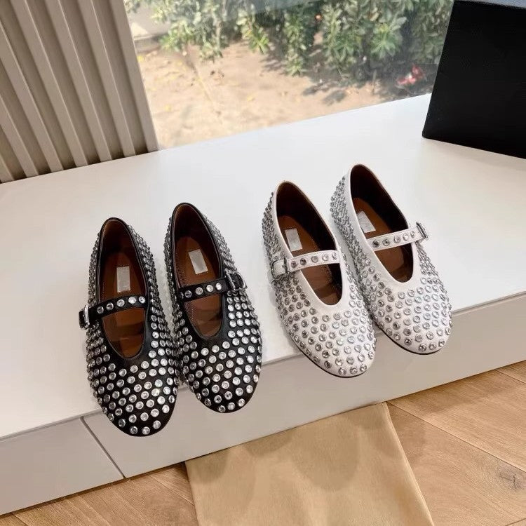 Damen Ballerinas Schuhe mit Strass Applikationen Glitzer