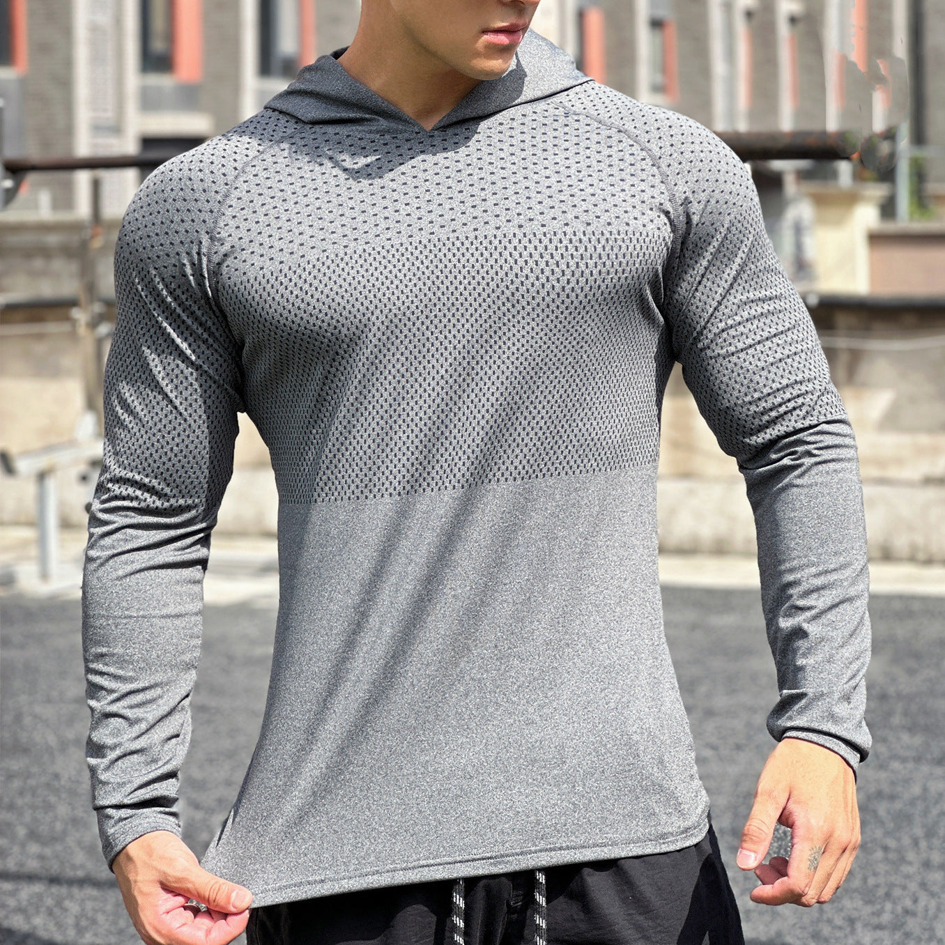 Herren Langarmshirt Sportlich Atmungsaktiv Mesh
