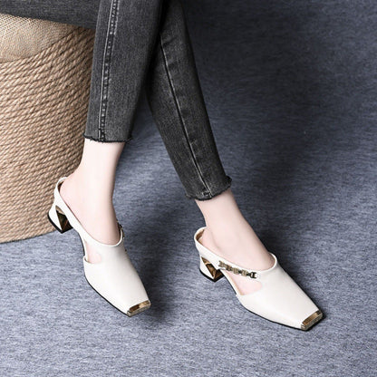 Damen High Heels Sling Pumps mit Blockabsatz und Riemchen Schwarz