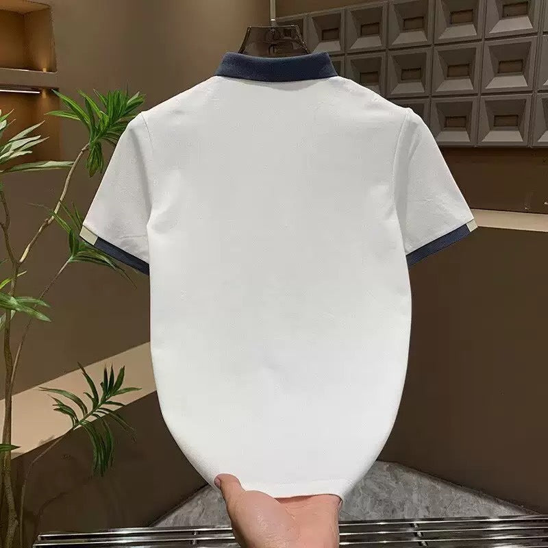 Herren Poloshirt Modern Kontrastkragen Feinripp