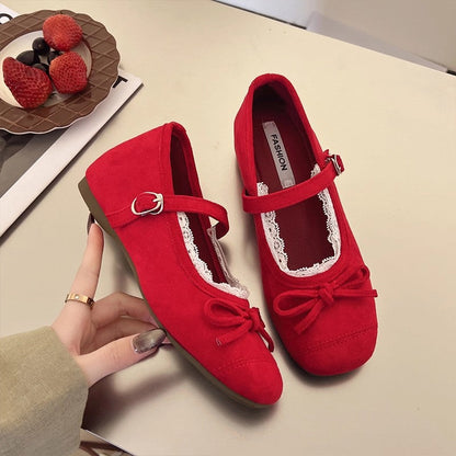 Damen Ballerinas Elegant Spitze Schnalle Schuhe