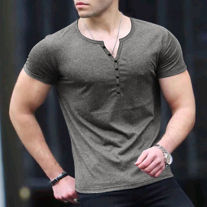 Herren T-Shirt Kurzarm Weiches Baumwoll-Shirt Mit Knöpfen