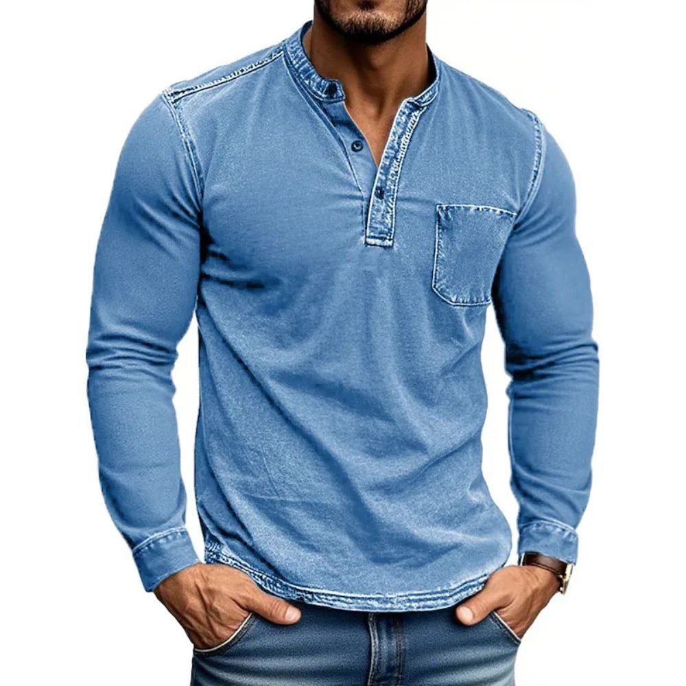 Herren Hemd Langarm Moderner Henley Kragen Slim Fit