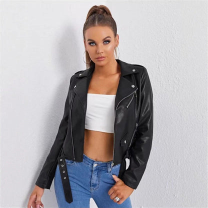Leder Bikerjacke Damen Asymmetrisch Reißverschluss Schwarz - BerlinGlamour