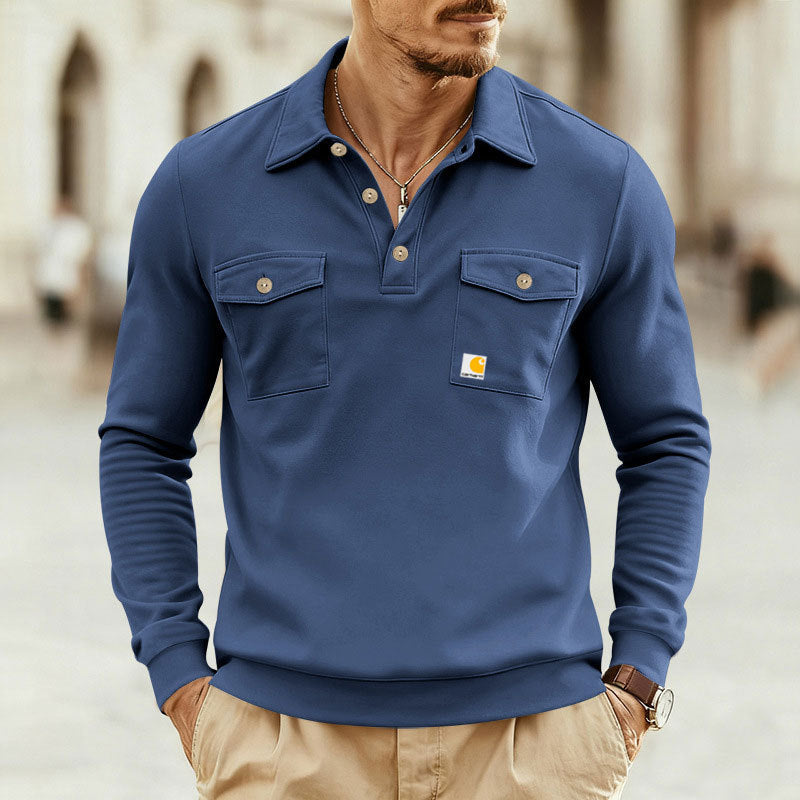Herren Poloshirt Lässig Klassisch mit Brusttasche