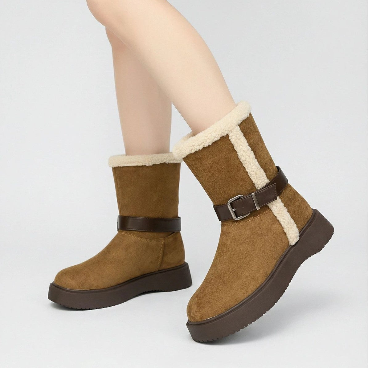 Damen Stiefel Warm Kuschelig Schnalle Modern - BerlinGlamour