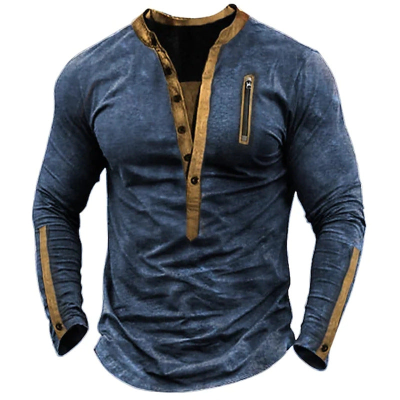 Herren Langarmshirt Modern mit Knöpfen und Kontrastdetails - BerlinGlamour