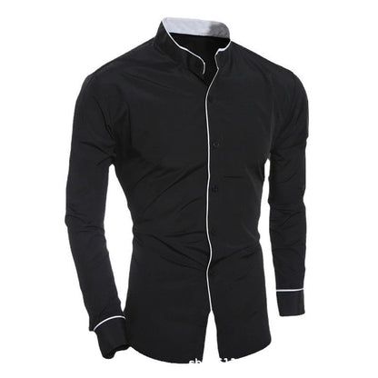 Herren Langarmhemd Modern Stehkragen Kontrastnähte Elegant