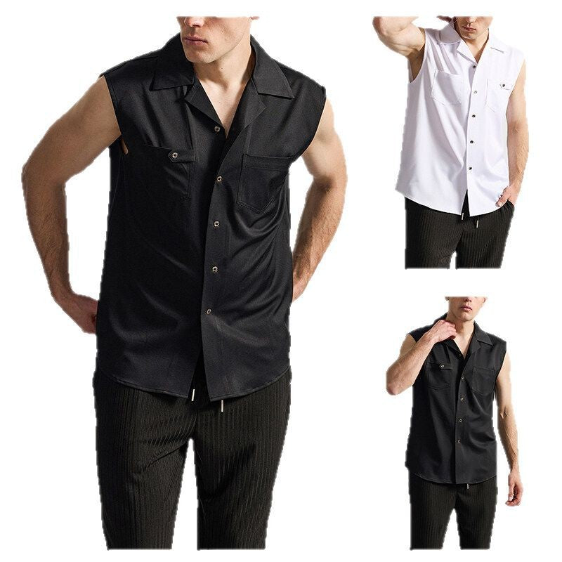 Herren Tanktop Hemd mit Brusttasche Sportlich Modern