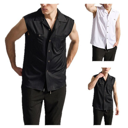 Herren Tanktop Hemd mit Brusttasche Sportlich Modern