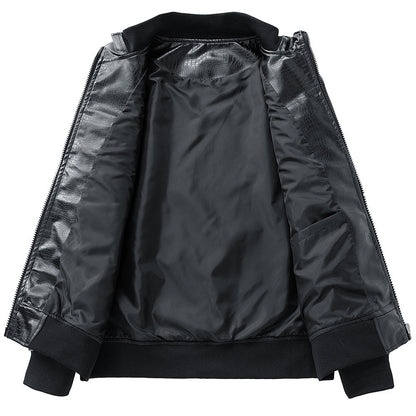 Herren Lederjacke Modern mit Taschen Schwarz Glamour