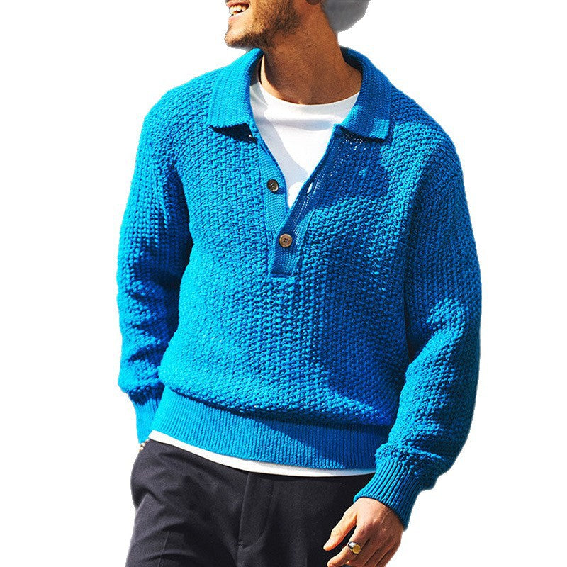 Herren Pullover Strick Lässig Knopfleiste Modern