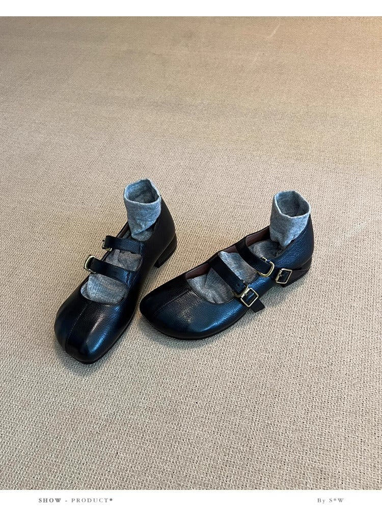 Damen Ballerinas Schnallenverschluss Elegant Doppelriemen