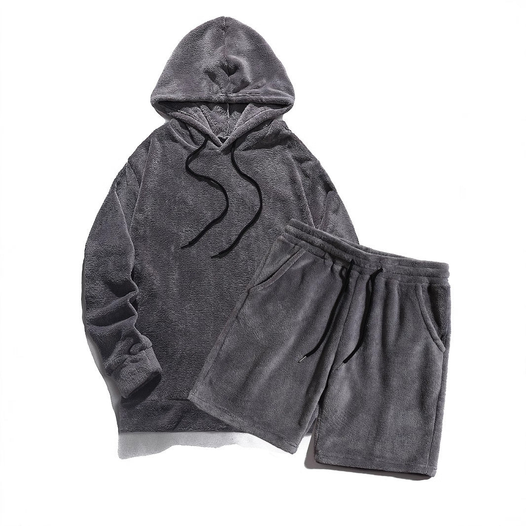 Herren Hoodie Shorts Set Bequem Kuschelig Sportlich