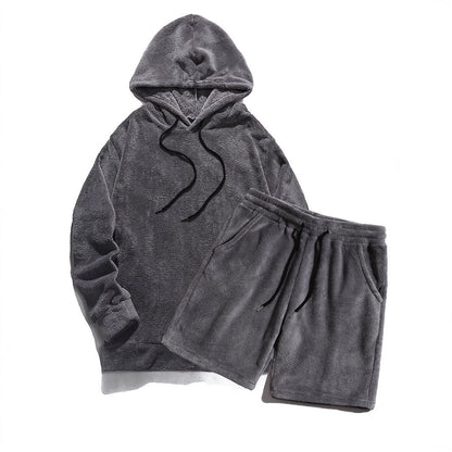 Herren Hoodie Shorts Set Bequem Kuschelig Sportlich