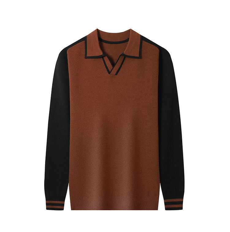 Herren Pullover Feinstrick V-Ausschnitt Modern Kontrast