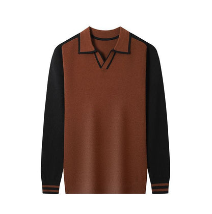 Herren Pullover Feinstrick V-Ausschnitt Modern Kontrast