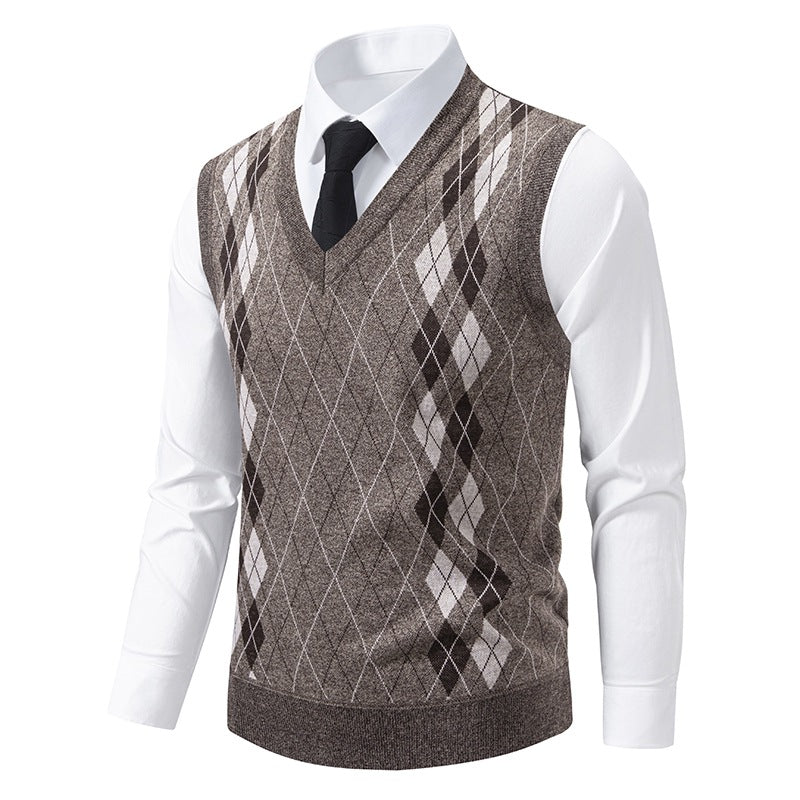 Herren Pullover V-Ausschnitt Argyle Muster Modern
