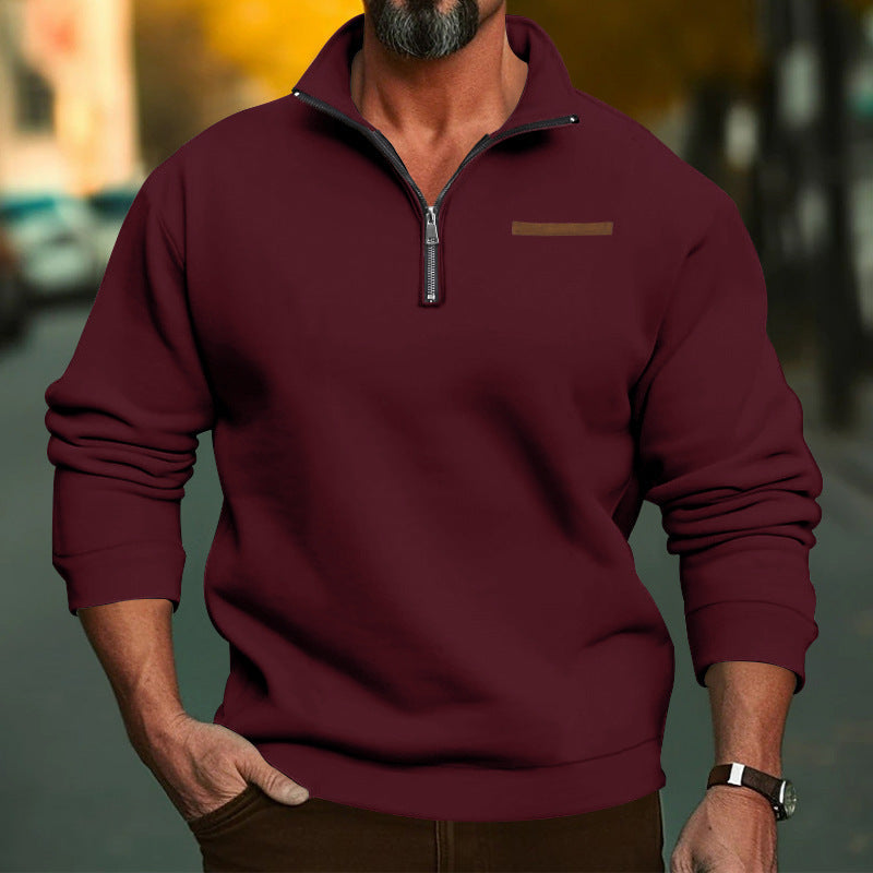 Herren Fleece-Hoodie Modern mit Reißverschluss Hochkragen