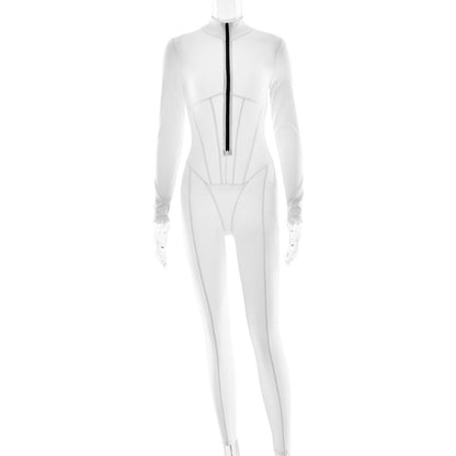 Damen Langarmanzug Sportlich Slim Fit mit Reißverschluss