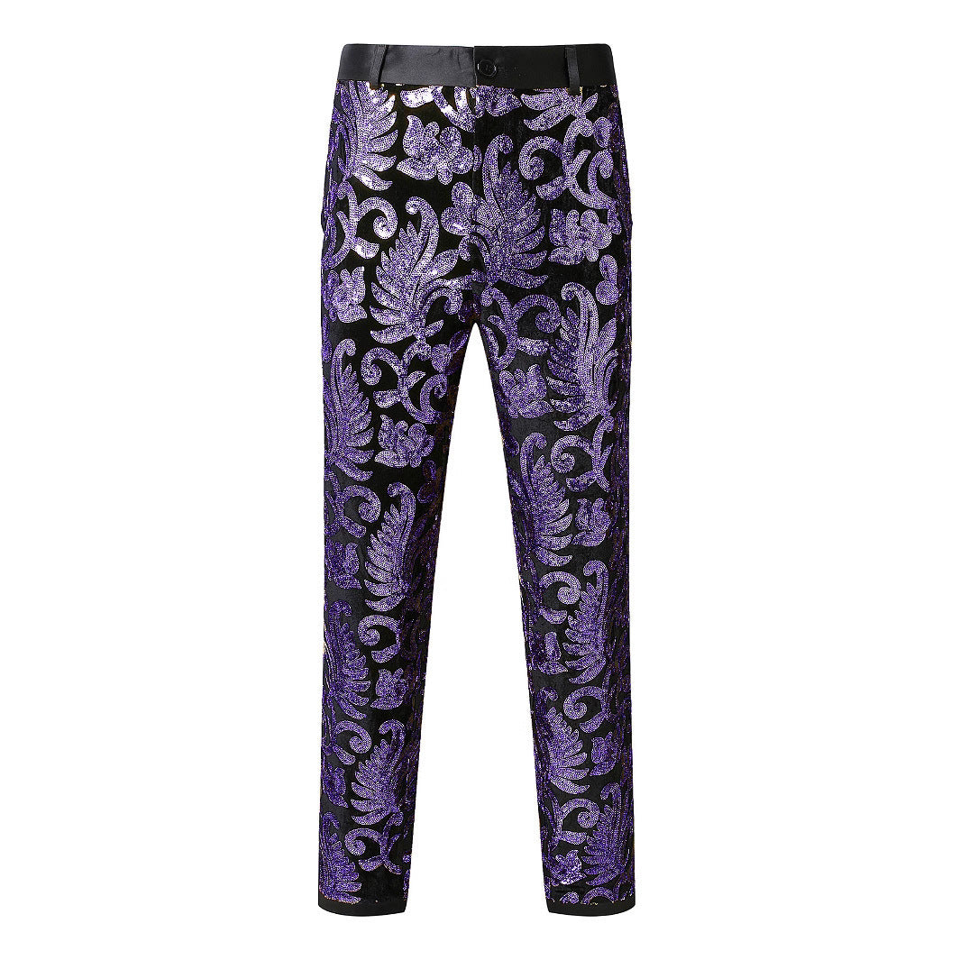 Elegante Herren Anzughose mit Pailletten und Blumenmuster