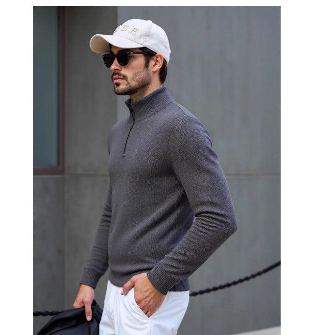 Herren Rollkragenpullover Modern Struktur Design Schwarz