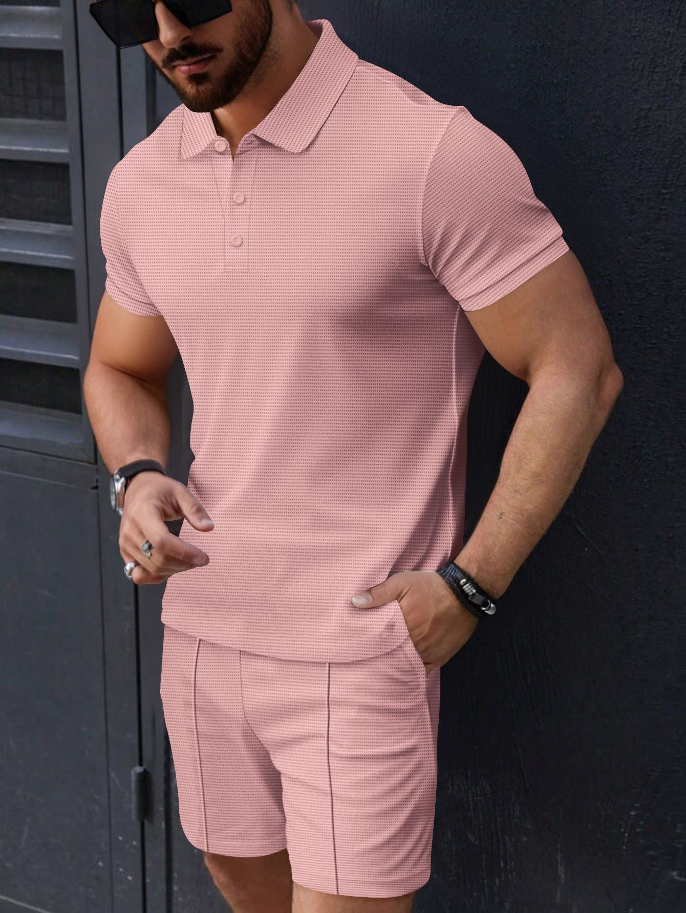 Herren Polohemd Kurzarm mit Shorts Set Sportlich Strukturiert