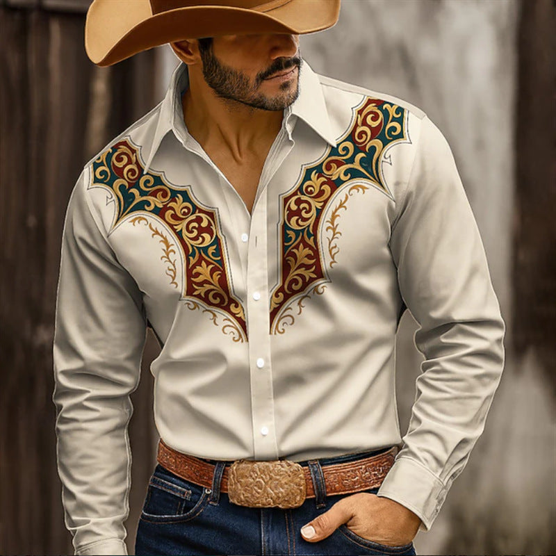 Herren Westernhemd Azteken Muster Stilvoll Größe