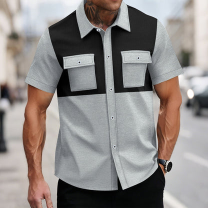 Herren Kurzarmhemd Modern mit Kontrast Details und Brusttasche