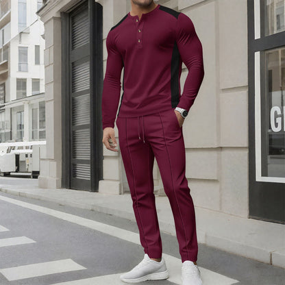Herren Langarmshirt Modern mit Stylischem Kragen und Eleganter Jogginghose
