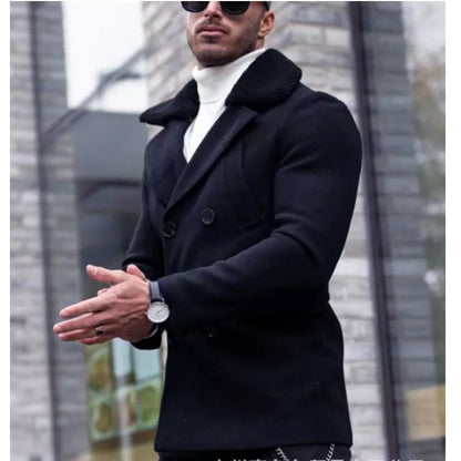 Herren Wollmantel Eleganter Teddyfell Kragen Winter