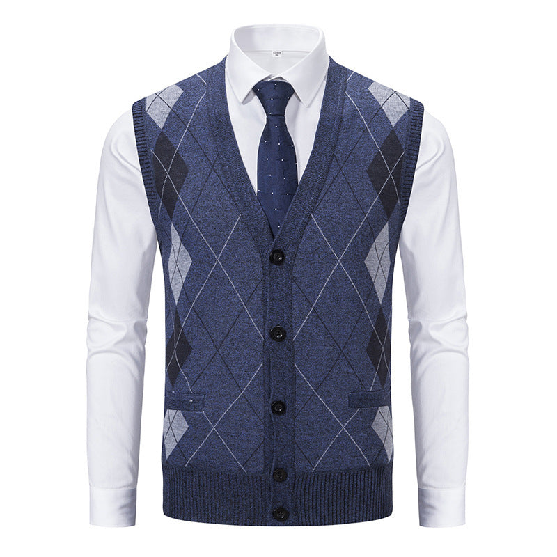 Herren Strickjacke Rautenmuster Elegante mit Taschen