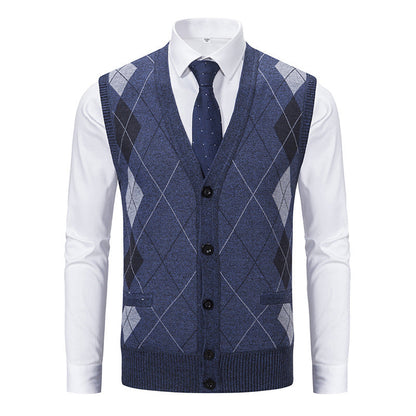 Herren Strickjacke Rautenmuster Elegante mit Taschen
