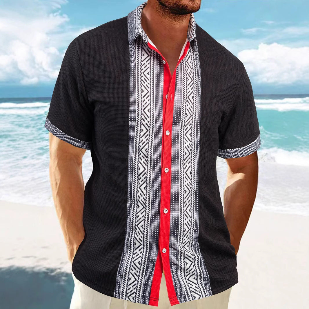 Herren Hemd Kurzarm Geometrisches Muster Kentkragen Modern