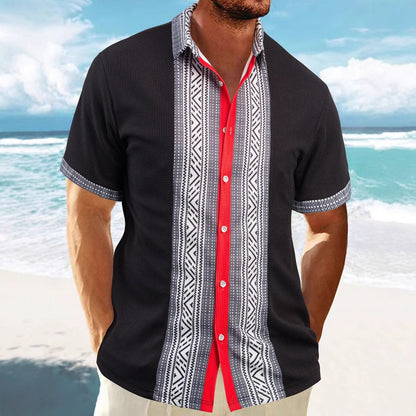 Herren Hemd Kurzarm Geometrisches Muster Kentkragen Modern