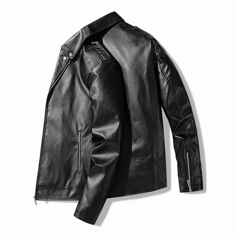 Lederjacke Herren Elegant Bikerjacke Schwarz Kunstleder