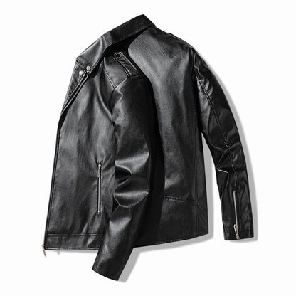 Lederjacke Herren Elegant Bikerjacke Schwarz Kunstleder