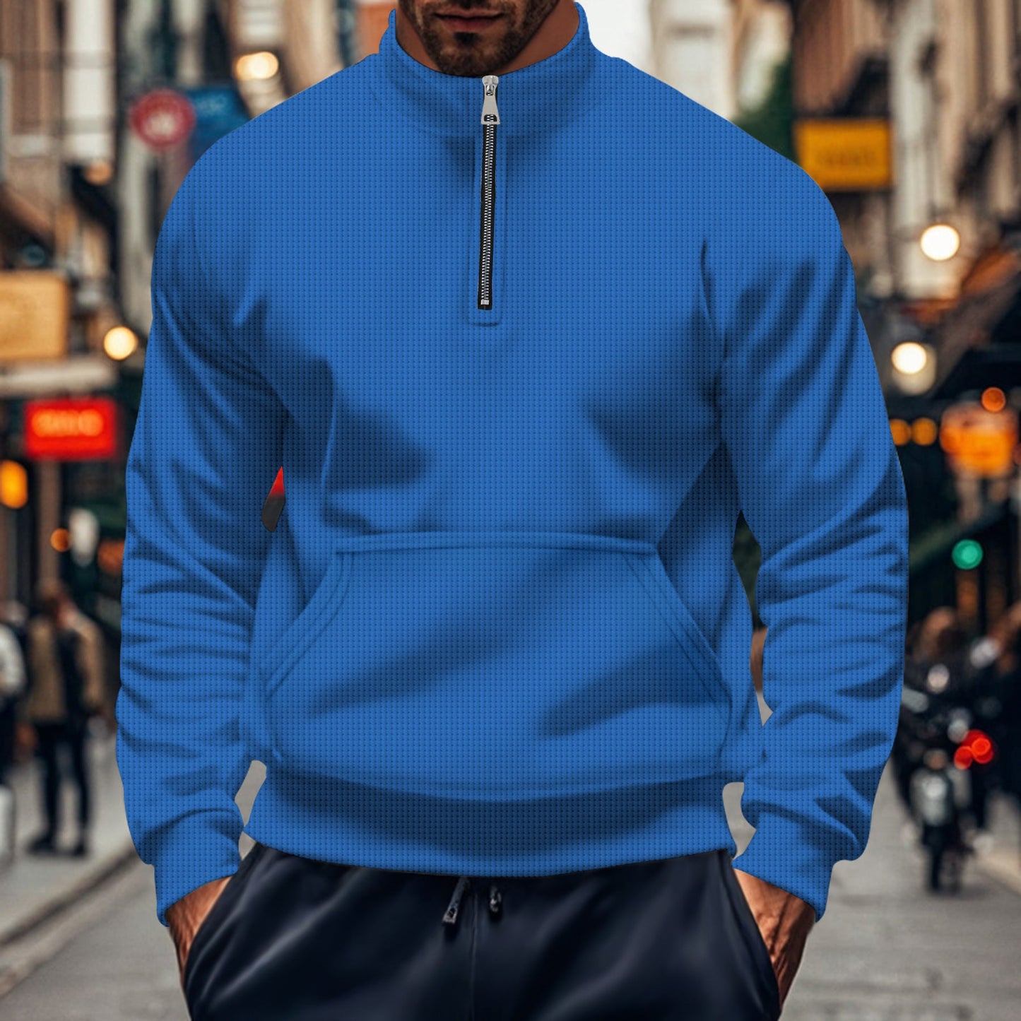 Herren Fleece-Pullover Reißverschluss Taschen Modern