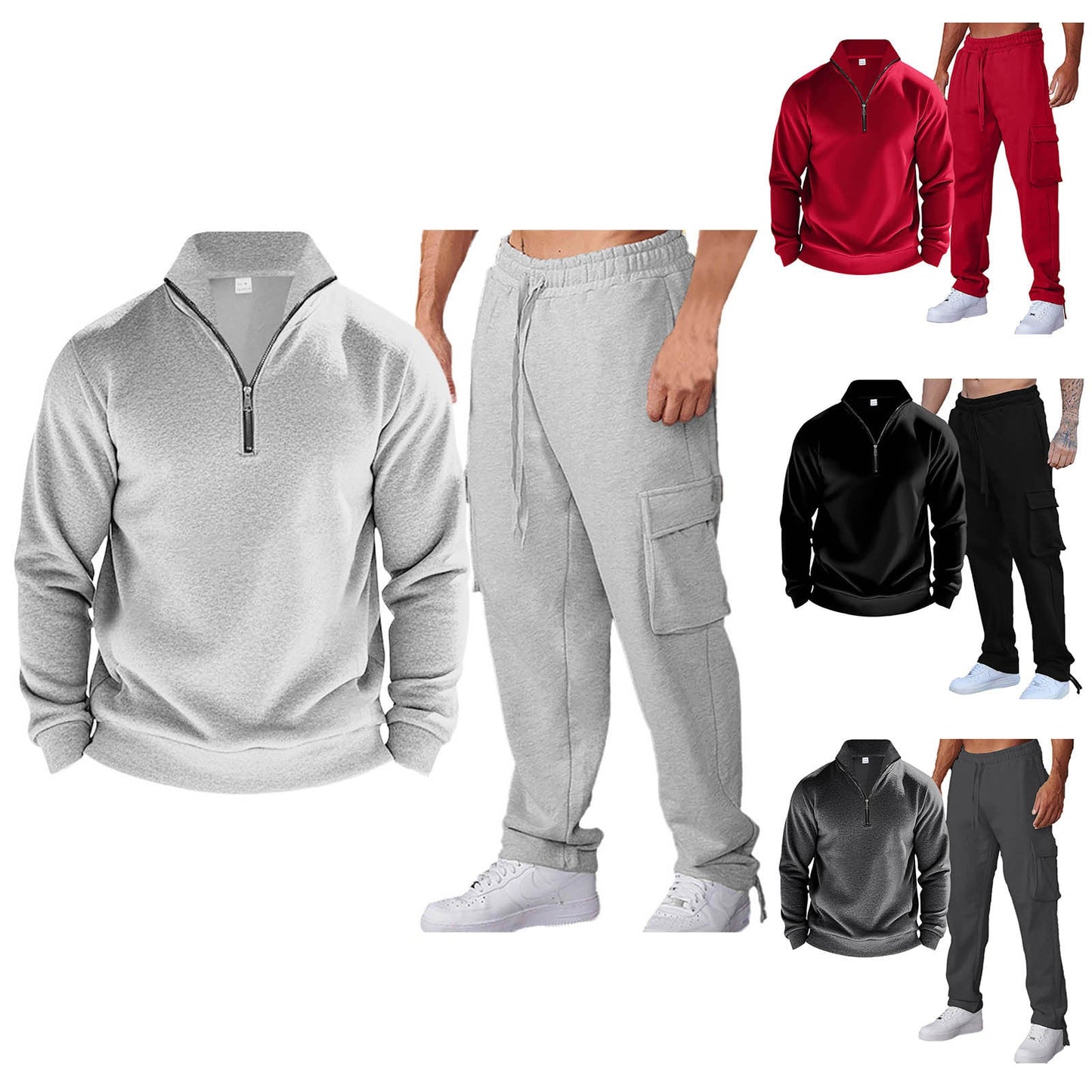 Herren Freizeitanzug Mit Taschen Stehkragen Modern - BerlinGlamour