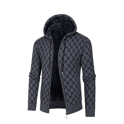 Herren Kapuzenjacke Modern Rautenmuster Kuschelig Warm