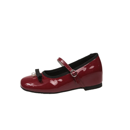 Damen Ballerinas Schleife Perlen Riemen Elegант