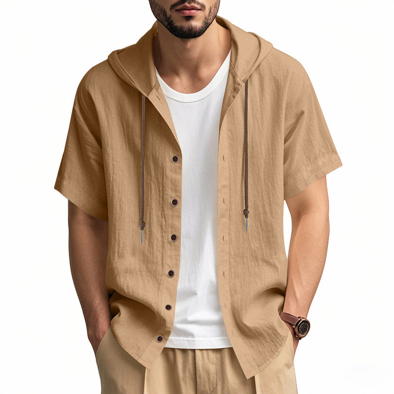 Herren Kapuzenhemd Kurzarm mit Knöpfen Modern Berlin