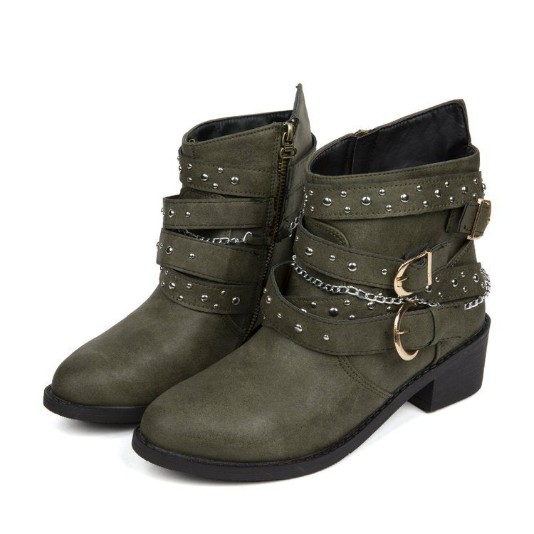 Damen Ankle Boots Stiefel Mode Schnalle Schwarz