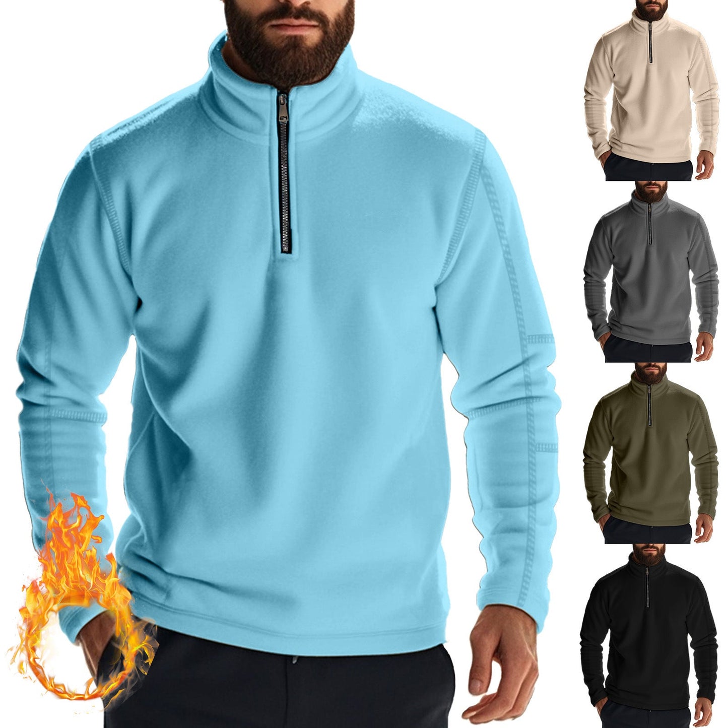 Herren Fleecepullover Reißverschluss Kragen Warm Modern - BerlinGlamour