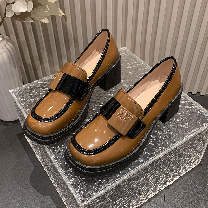Damen Mokassins Lackleder Elegant mit Schnalle Schuhe Schwarz
