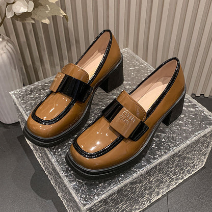 Damen Mokassins Lackleder Elegant mit Schnalle Schuhe Schwarz