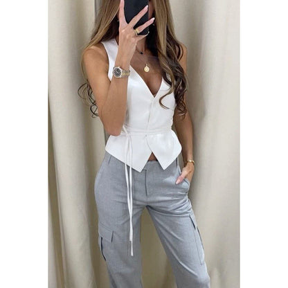 Ärmelloses Damen Top Taillenbindung Schwarz