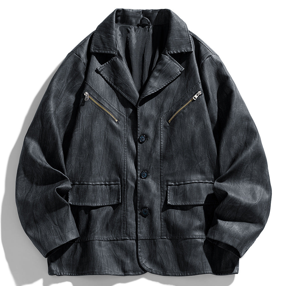 Herren Lederjacke Modern Schnitt mit Taschen Schwarz