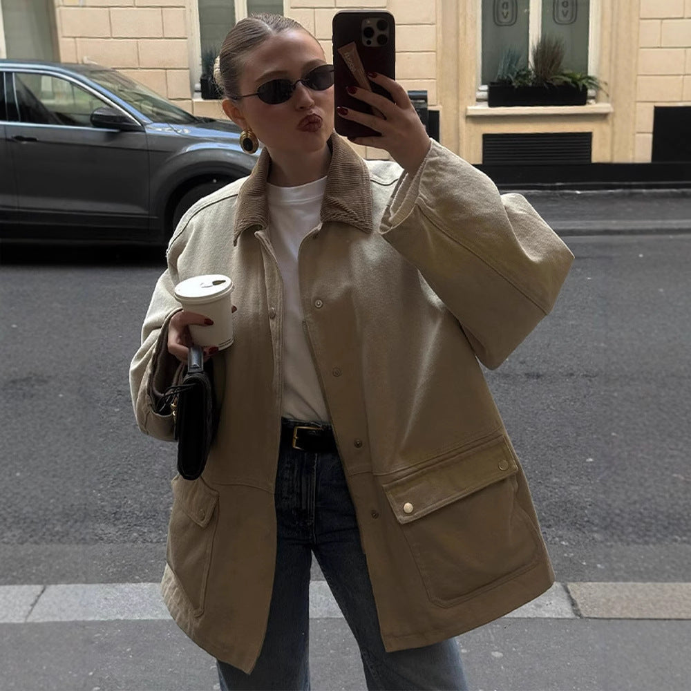 Damen Oversized Jacke Groß geschnitten Mit vielen Taschen - BerlinGlamour